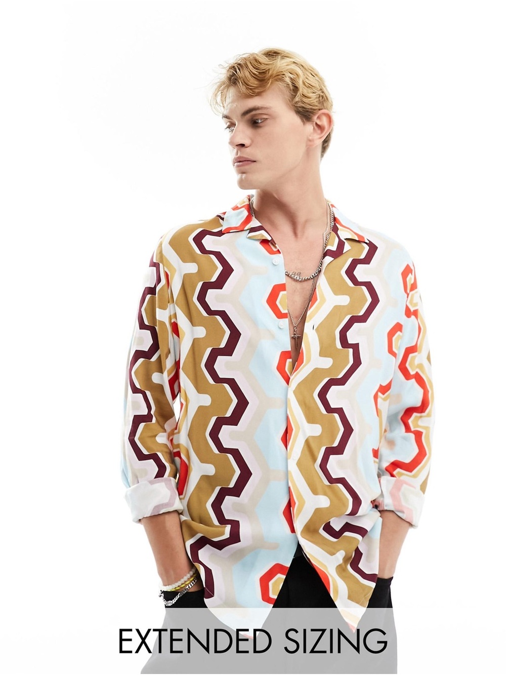 B139. ASOS Design-  Patterned Button-Up Shirt in Multi Color
